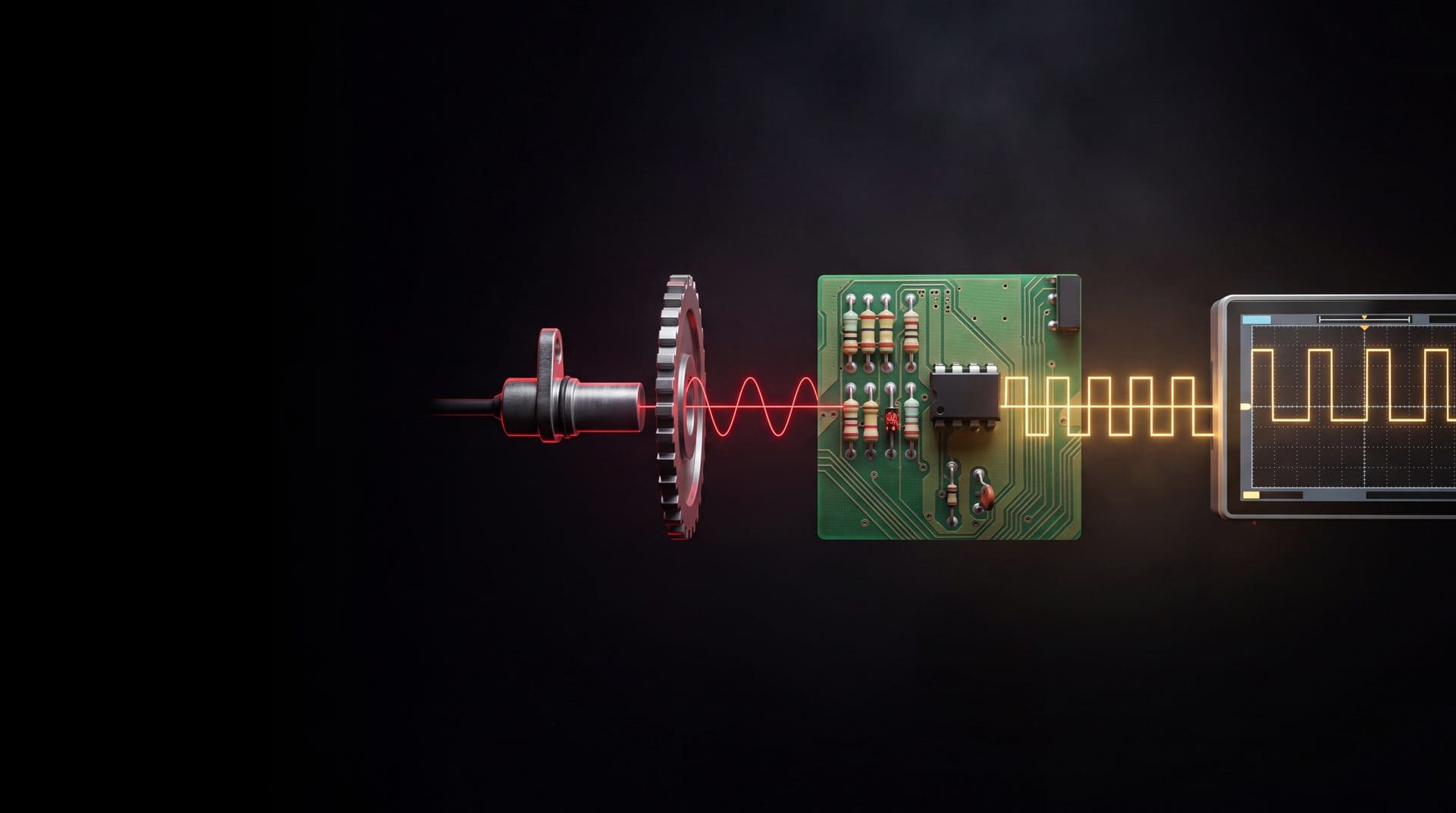 Curso Amplificadores Operacionales en la ECU – la señal del sensor CKP convertida en pulsos por el comparador de la ECU y vista en el osciloscopio – SJM Automotriz